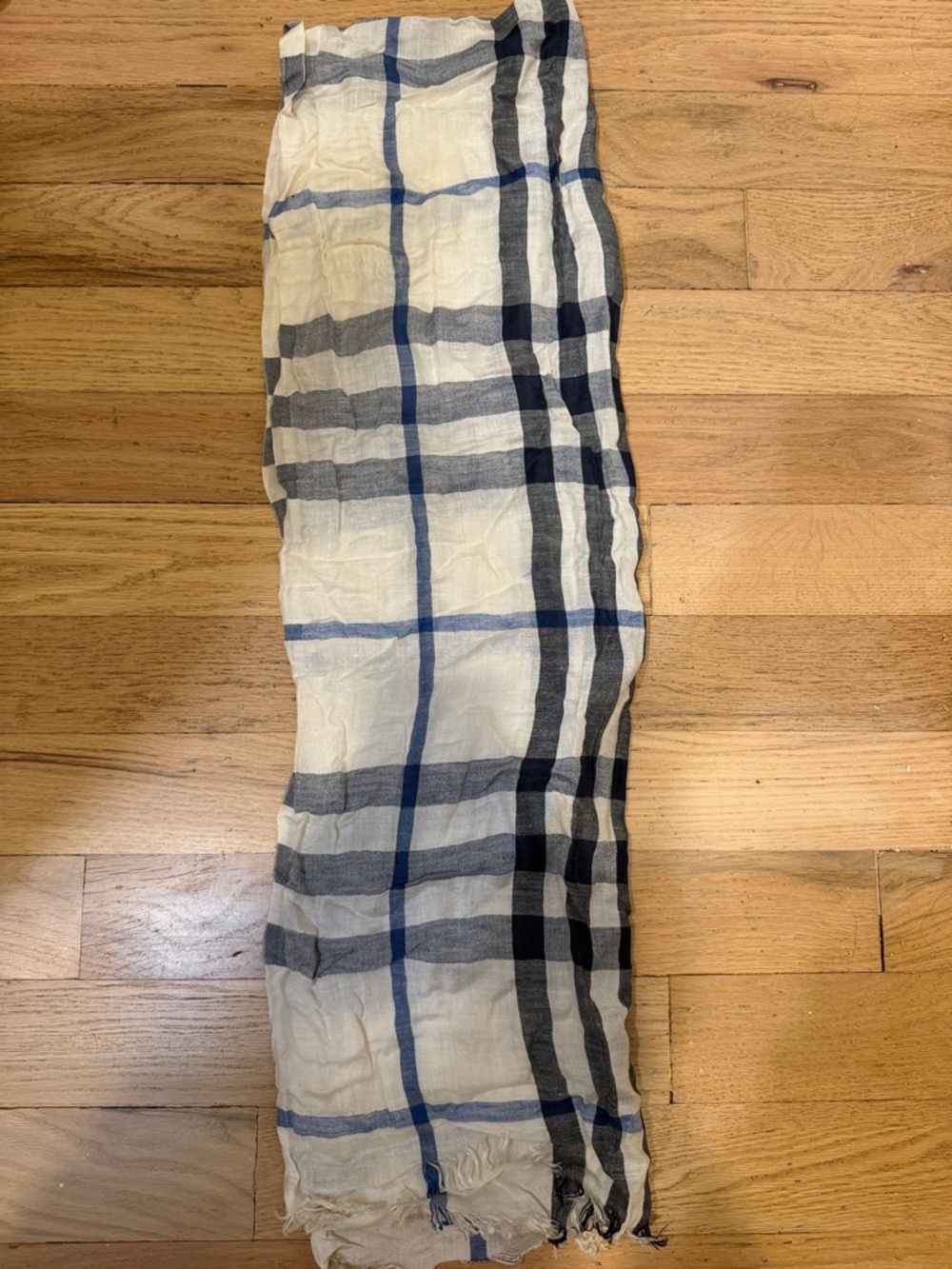 Burberry Lightweight Cream Scarf with Blue Stripes